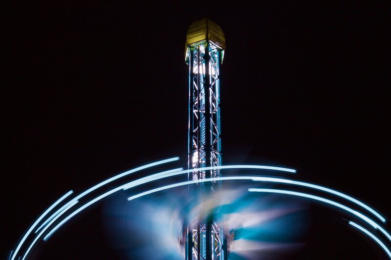 Ferris Wheel at Night — Blue, Dark, Photograph