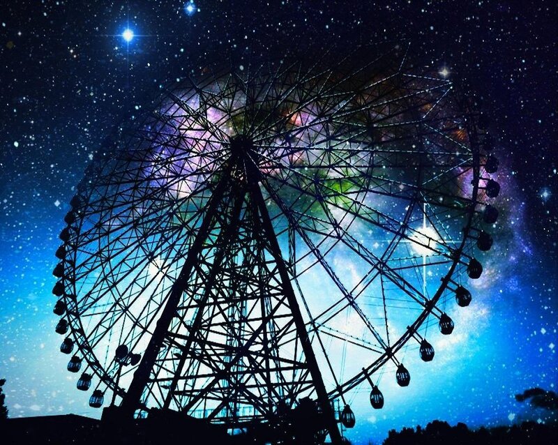 Ferris Wheel at Night — Blue, Dramatic, Digital Art