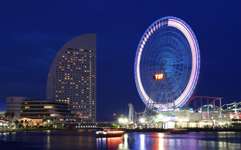 Ferris Wheel at Night — Blue, Dramatic, Photograph, Building