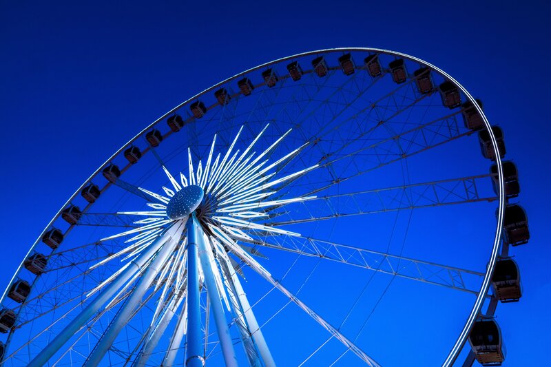 Ferris Wheel at Night — Blue, Dramatic, Photograph, Sky