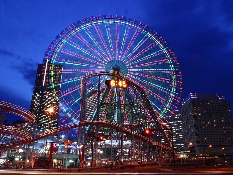 Ferris Wheel at Night — Blue, Dramatic, Photograph