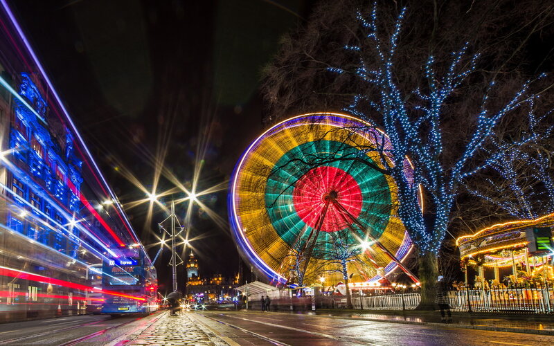 Ferris Wheel at Night — Blue, Festive, Photograph