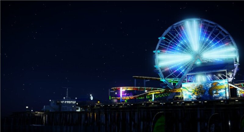 Ferris Wheel at Night — Blue, Nocturnal, 3d Render