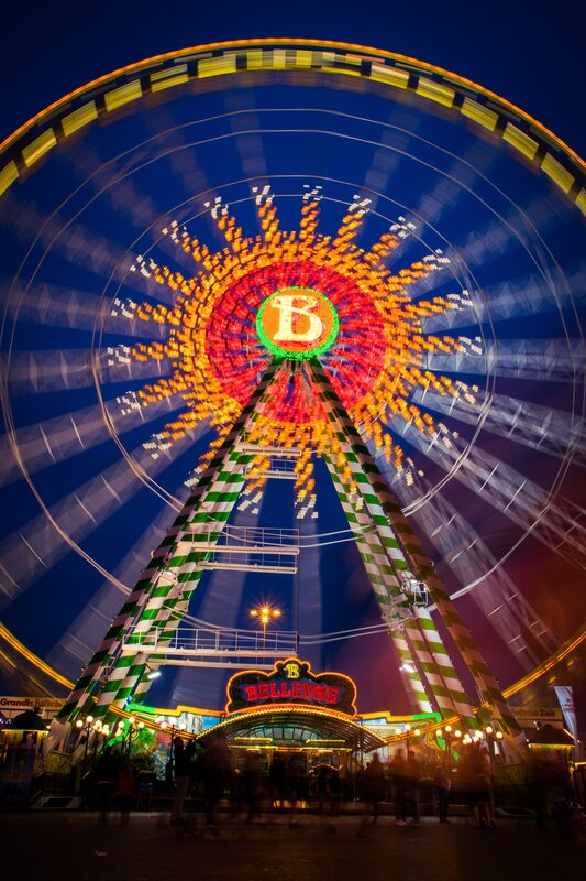 Ferris Wheel at Night — Blue, Nocturnal, Photograph, Fairground