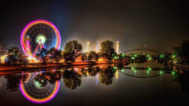 Ferris Wheel at Night — Purple, Dramatic, Photograph