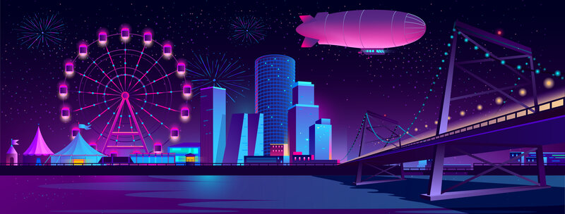 Ferris Wheel at Night — Purple, Festive