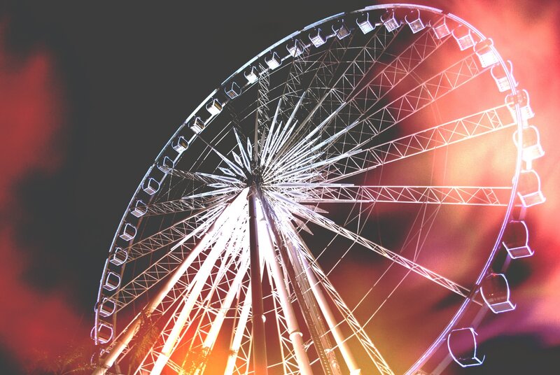 Ferris Wheel at Night — Red, Dramatic