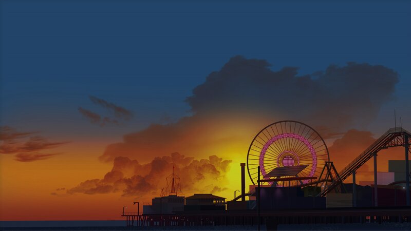 Ferris Wheel at Sunset — Orange, Dramatic, Digital Art