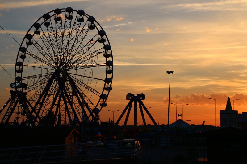 Ferris Wheel at Sunset — Orange, Dramatic, Photograph, Amusement Park Rides