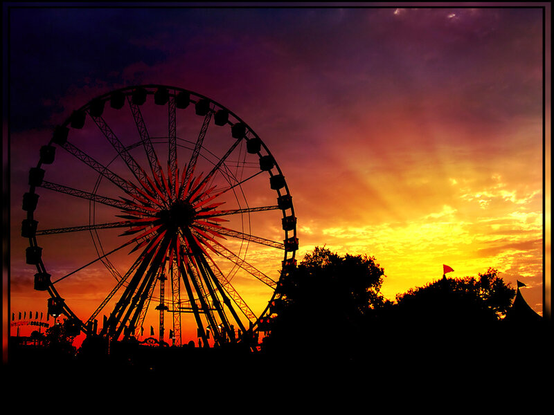 Ferris Wheel at Sunset — Orange, Dramatic, Photograph, Trees