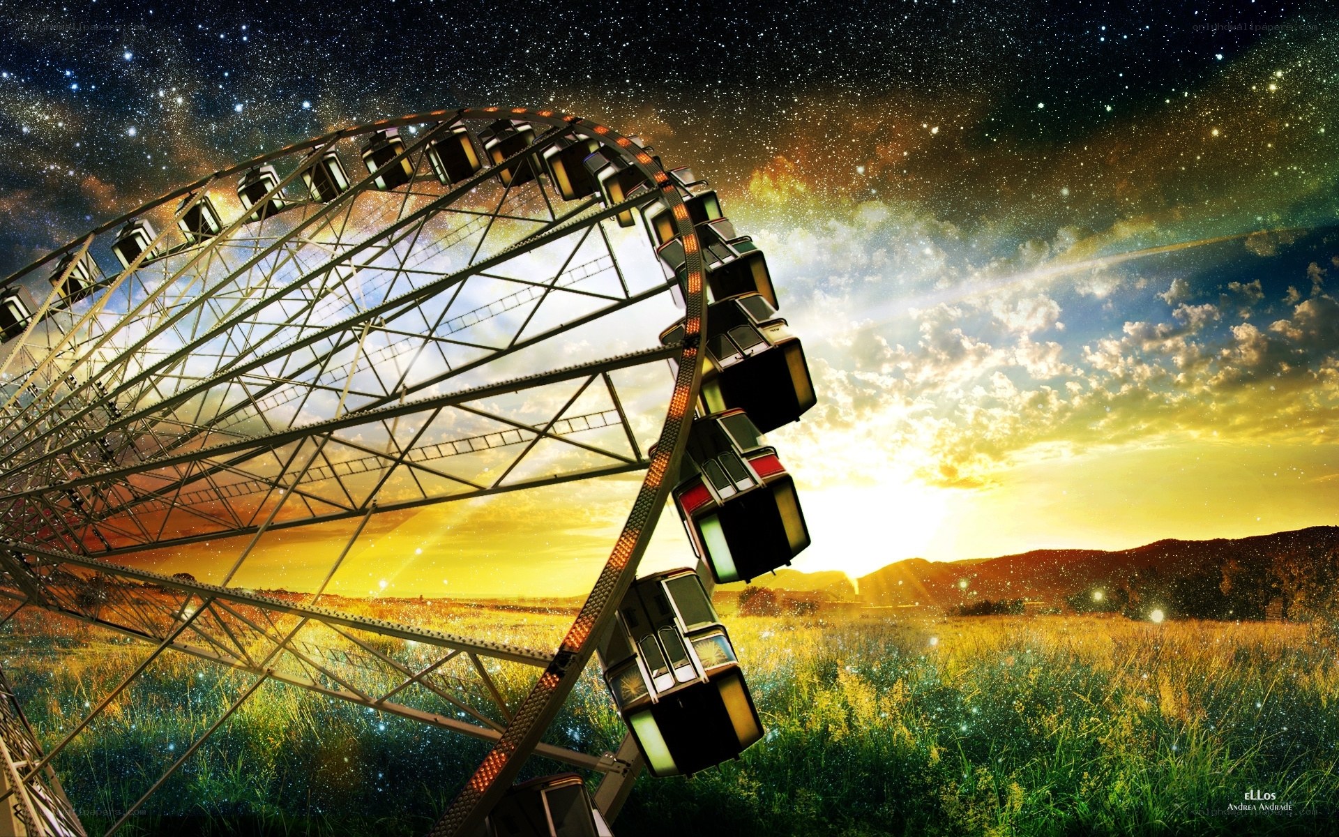 Ferris wheel under starry sky