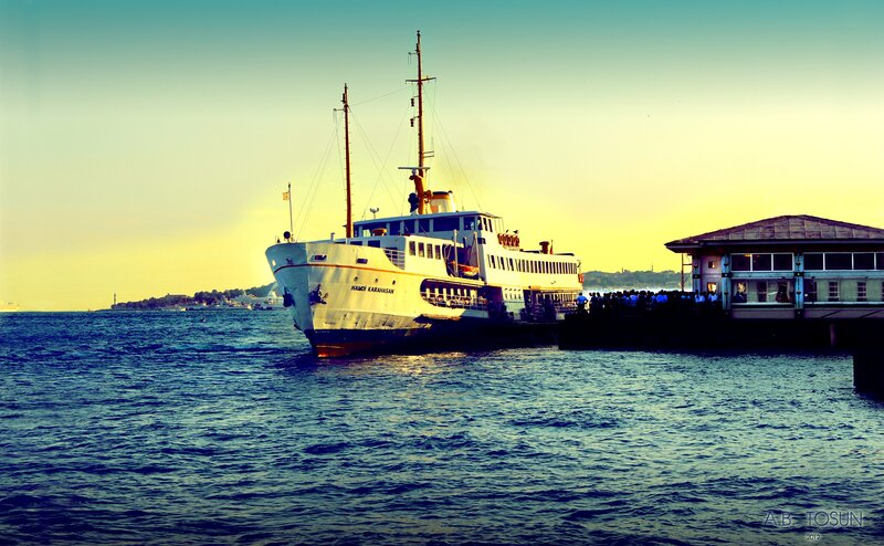 Ferry at a Dock — Blue, Serene