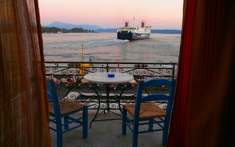 Ferry at sunset from balcony