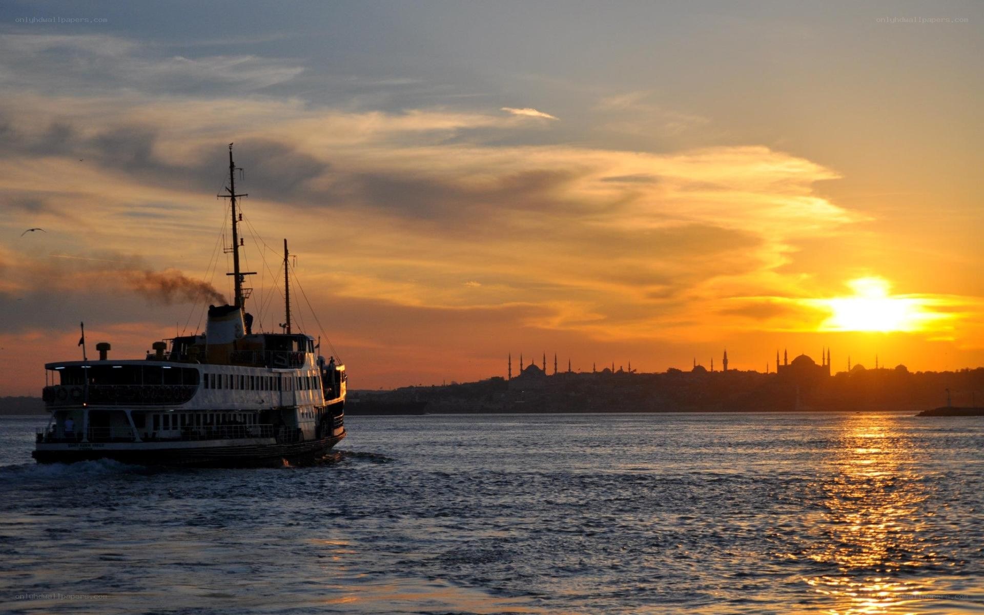 Ferry at sunset in Istanbul