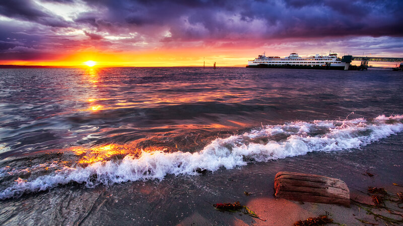Ferry at Sunset — Orange