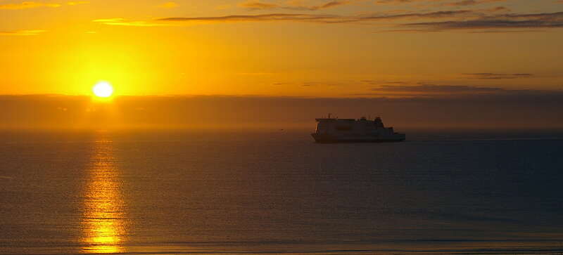 Ferry at Sunset — Yellow