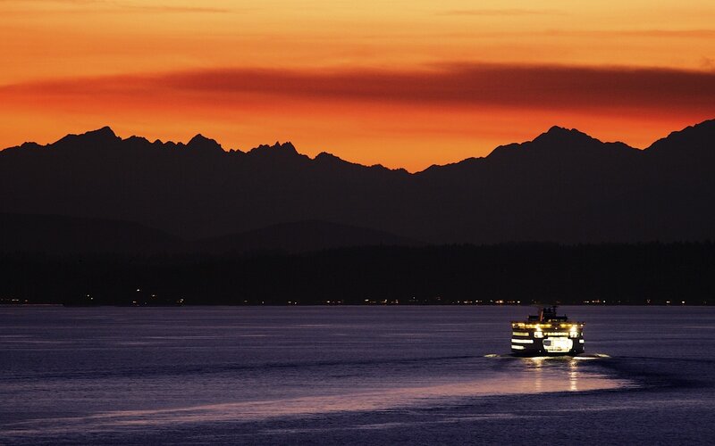 Ferry Boat at Dusk — Orange