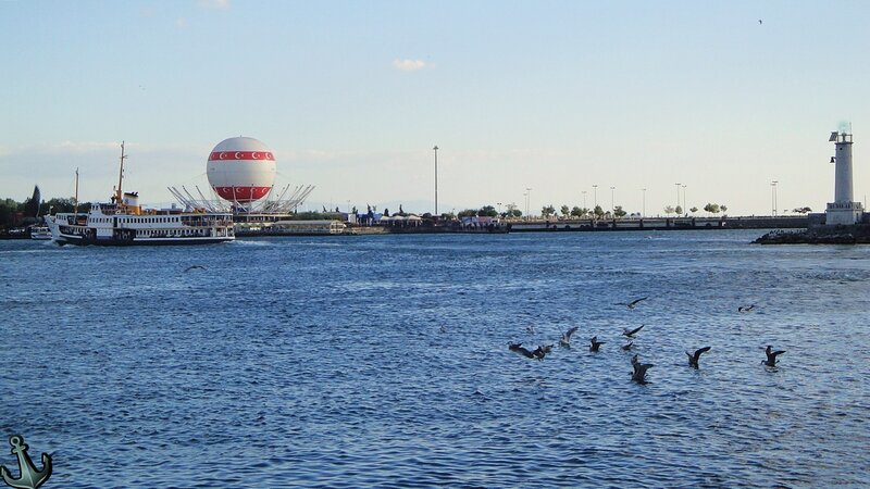 Ferry Boat in Harbor — Blue, Calm, Afternoon
