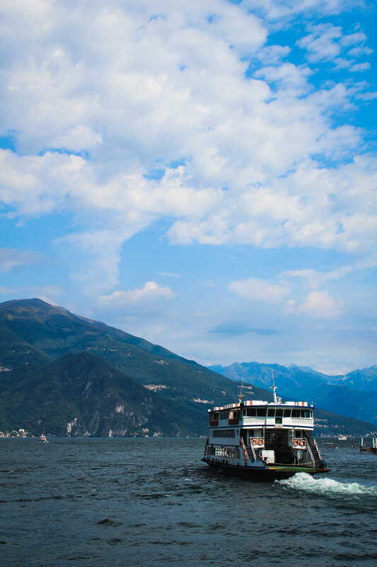 Ferry Boat on Lake — Blue