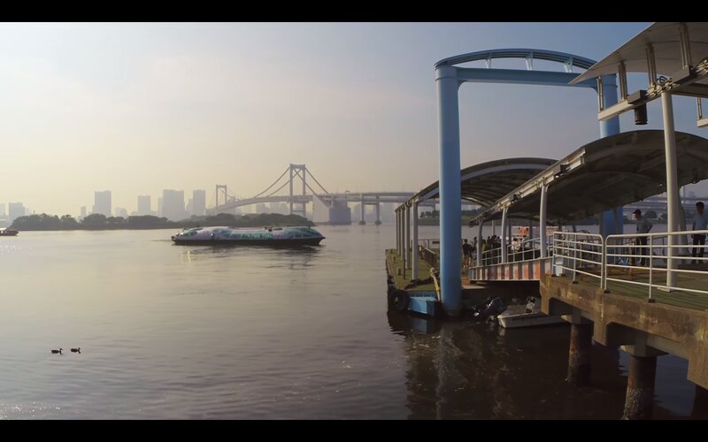 Ferry Boat on River — Blue, Calm, Morning