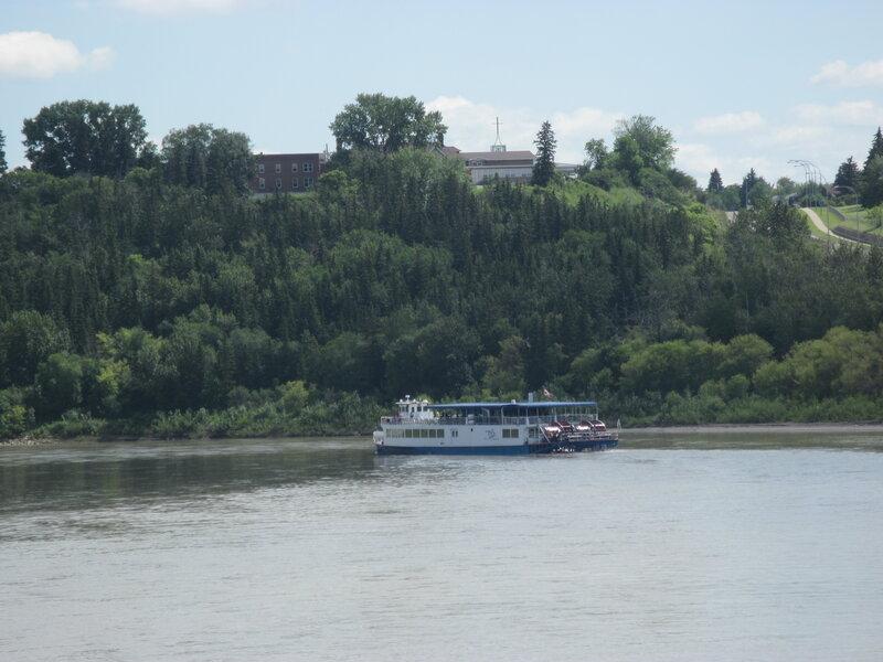 Ferry Boat on River — Blue