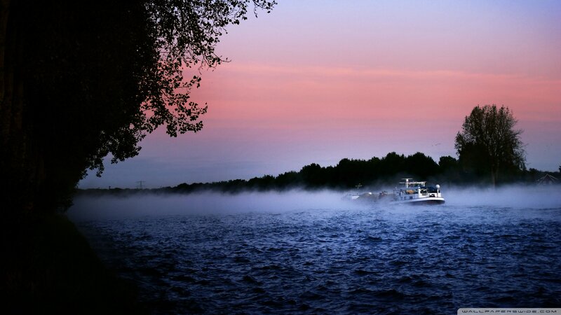 Ferry Boat on River — Pink