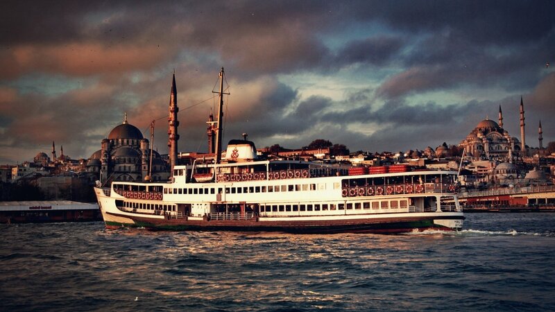 Ferry Boat on Water — Blue, Dramatic