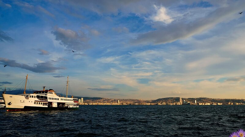 Ferry Boat on Water — Blue, Serene, Sunset