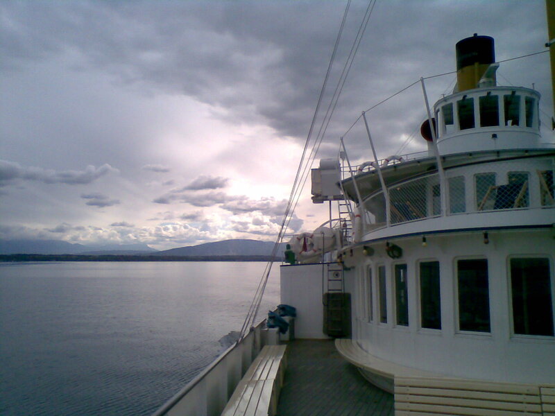 Ferry Boat on Water — Gray, Overcast