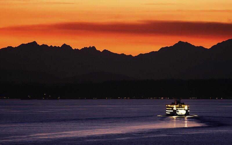 Ferry Boat on Water — Orange, Dramatic