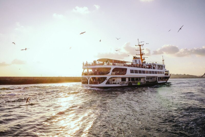 Ferry Boat on Water — White