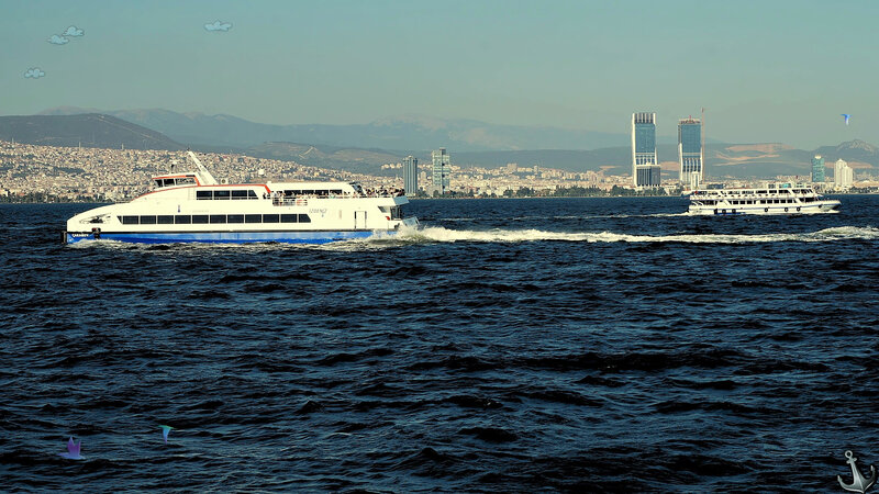Ferry Boats on Water — Blue