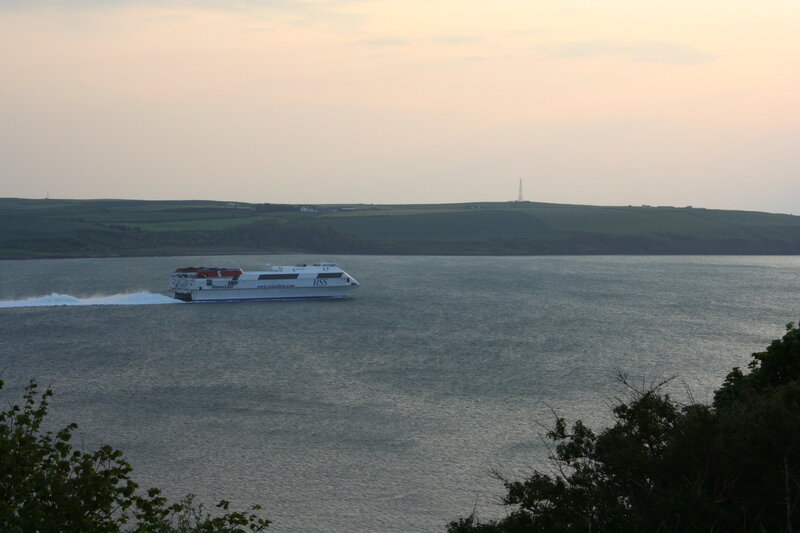 Ferry crossing a coastal bay