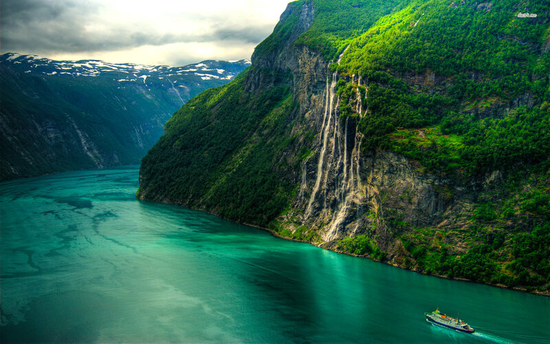 Ferry in Fjord — Green