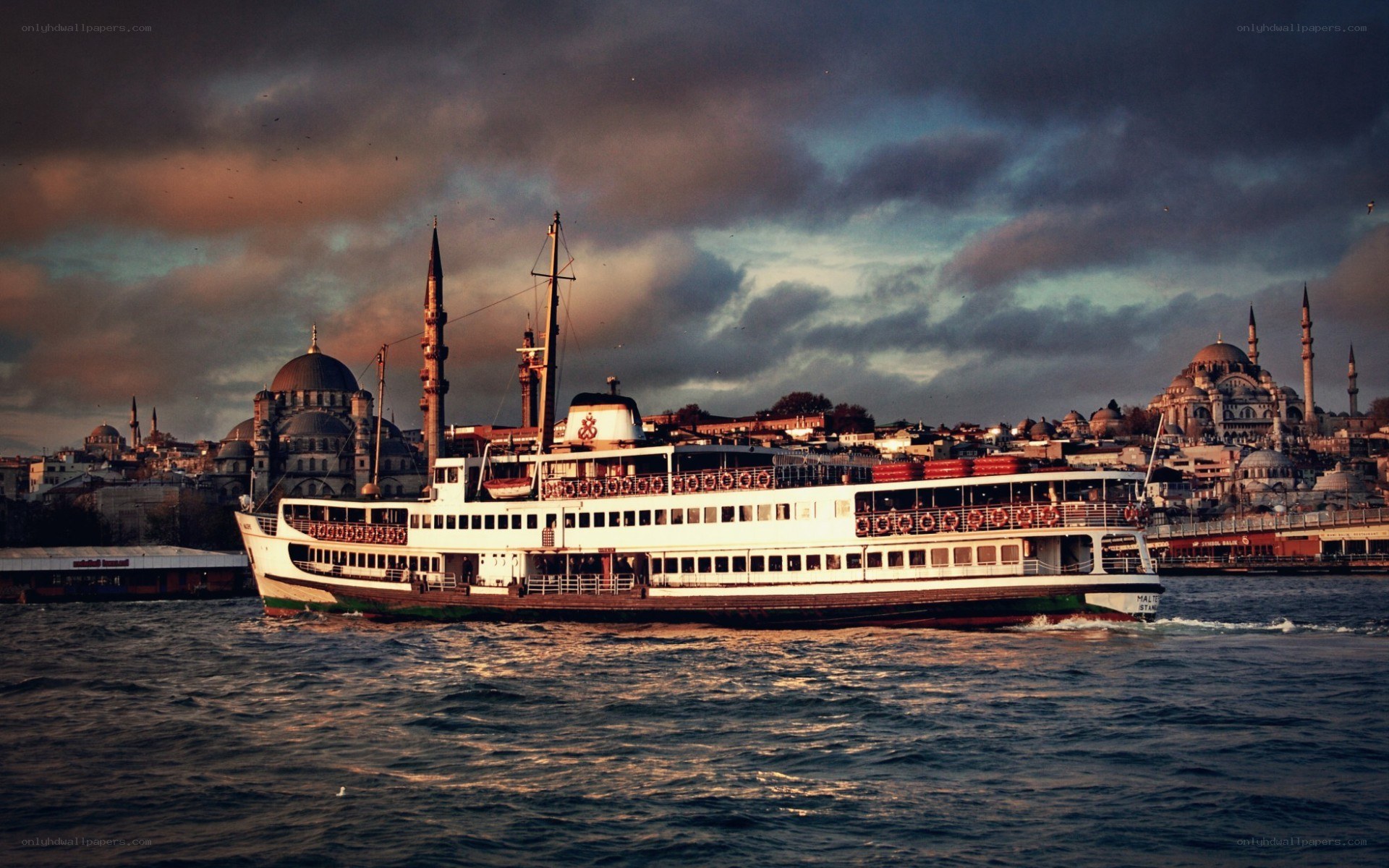 Ferry in Istanbul at sunset