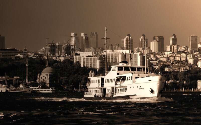 Ferry in Istanbul cityscape