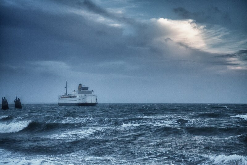 Ferry in stormy sea