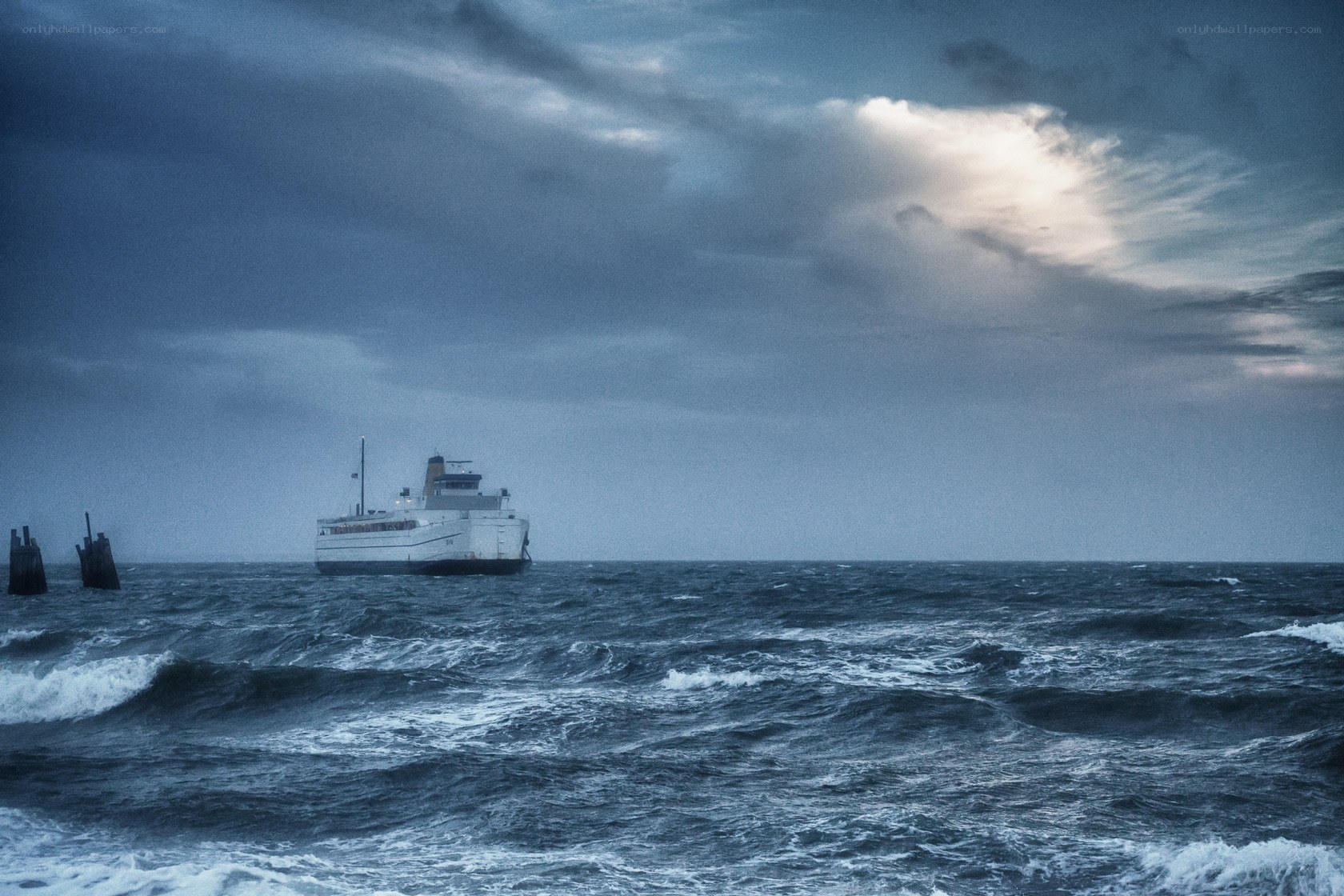 Ferry in stormy sea
