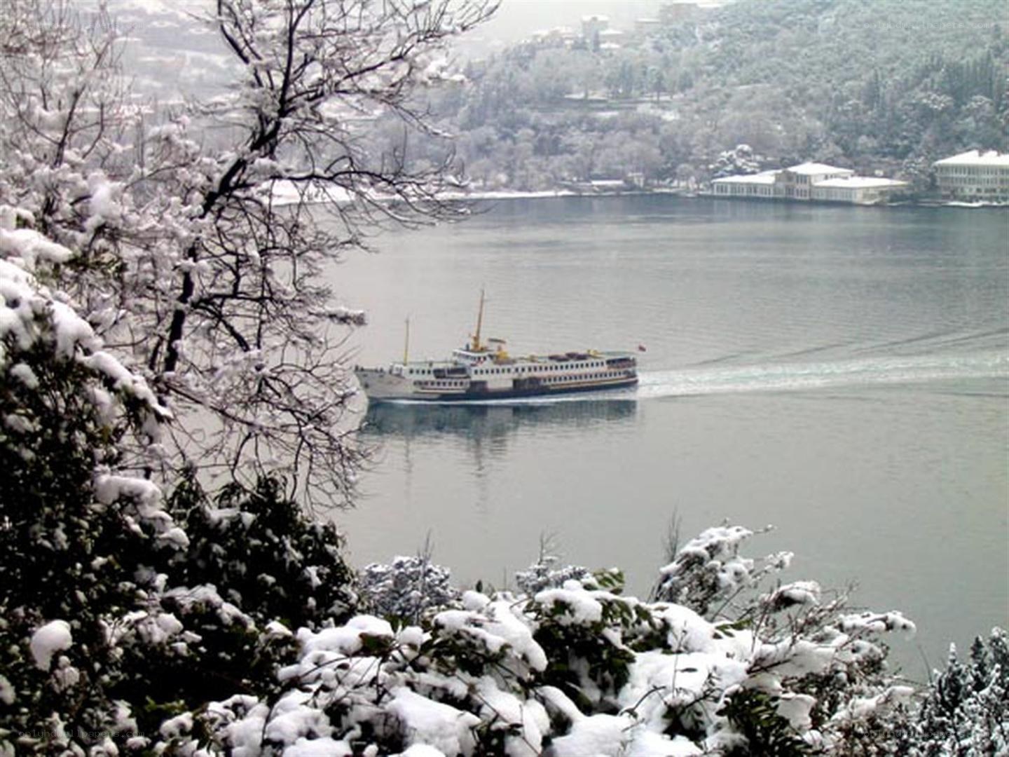 Ferry on a snowy day