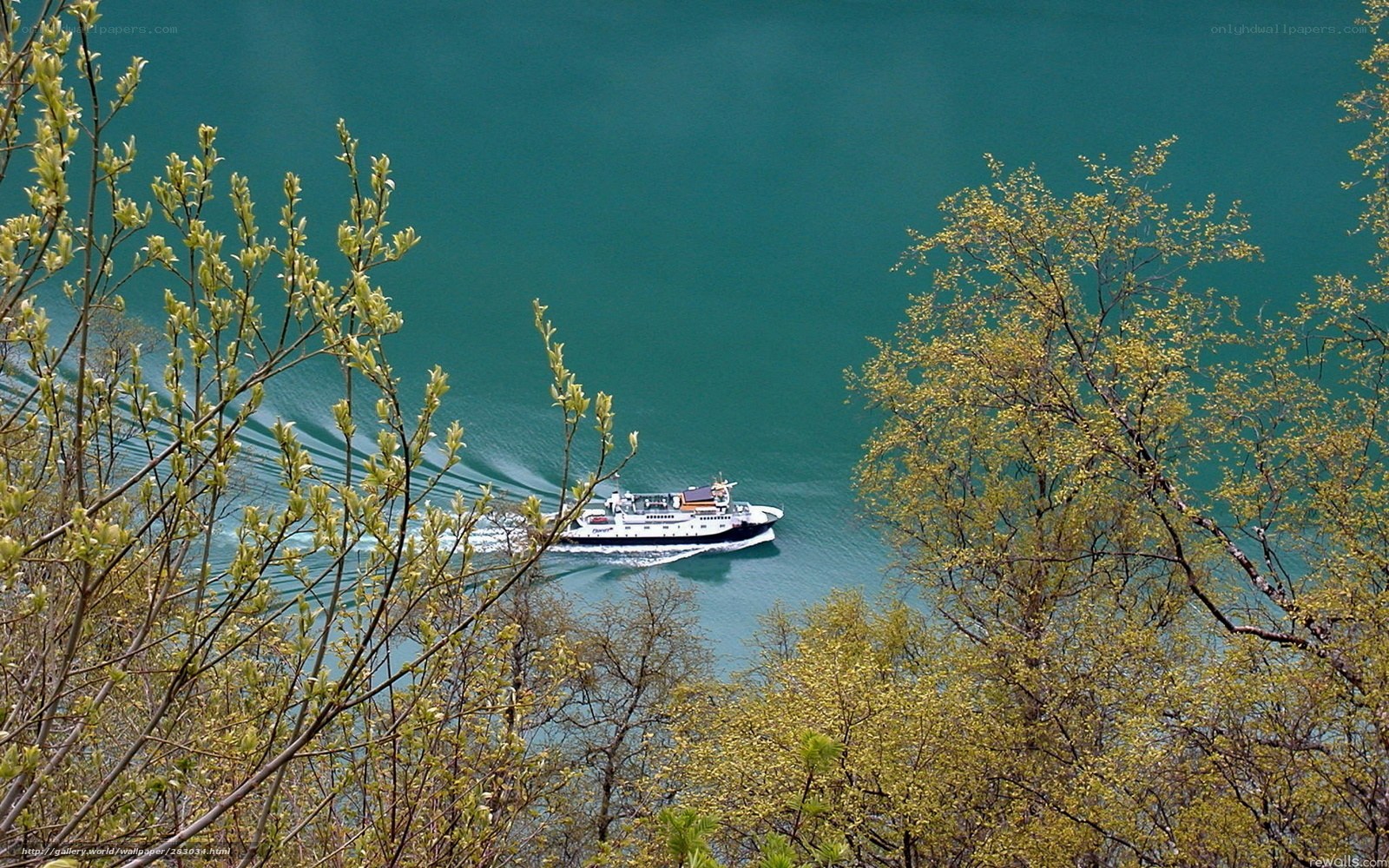 Ferry on a turquoise lake