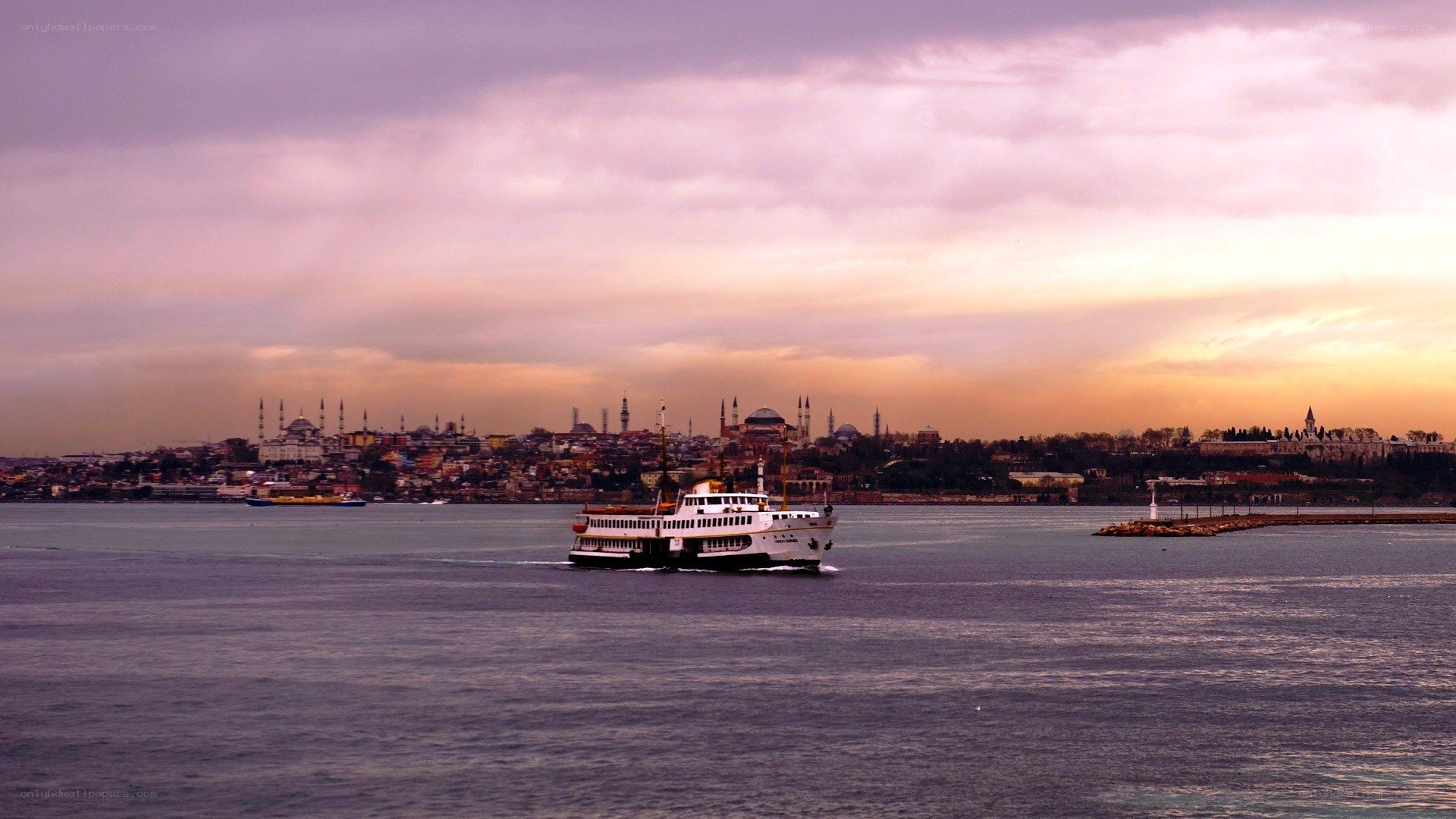 Ferry on the Bosphorus at sunset