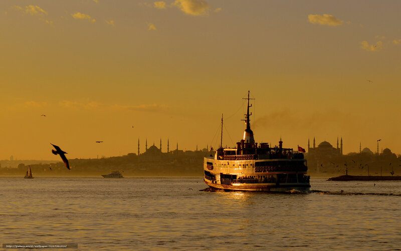 Ferry on the Bosphorus at sunset
