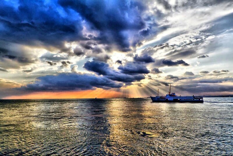 Ferry on the Sea — Blue