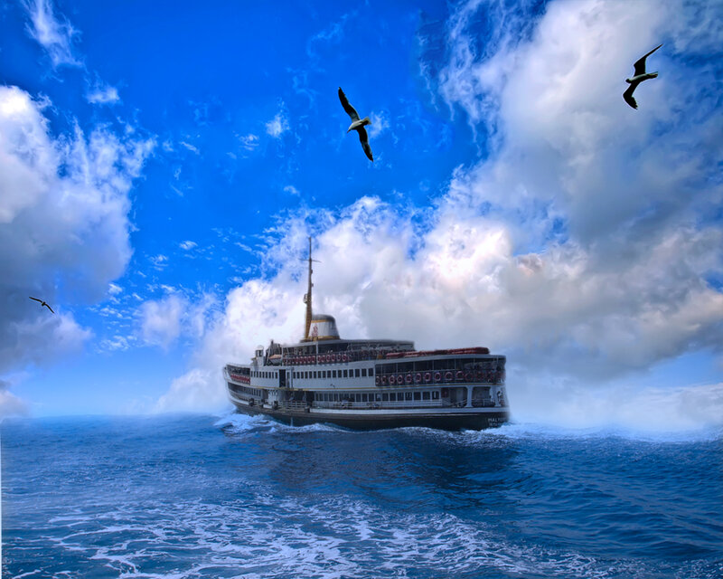 Ferry sailing on the open sea