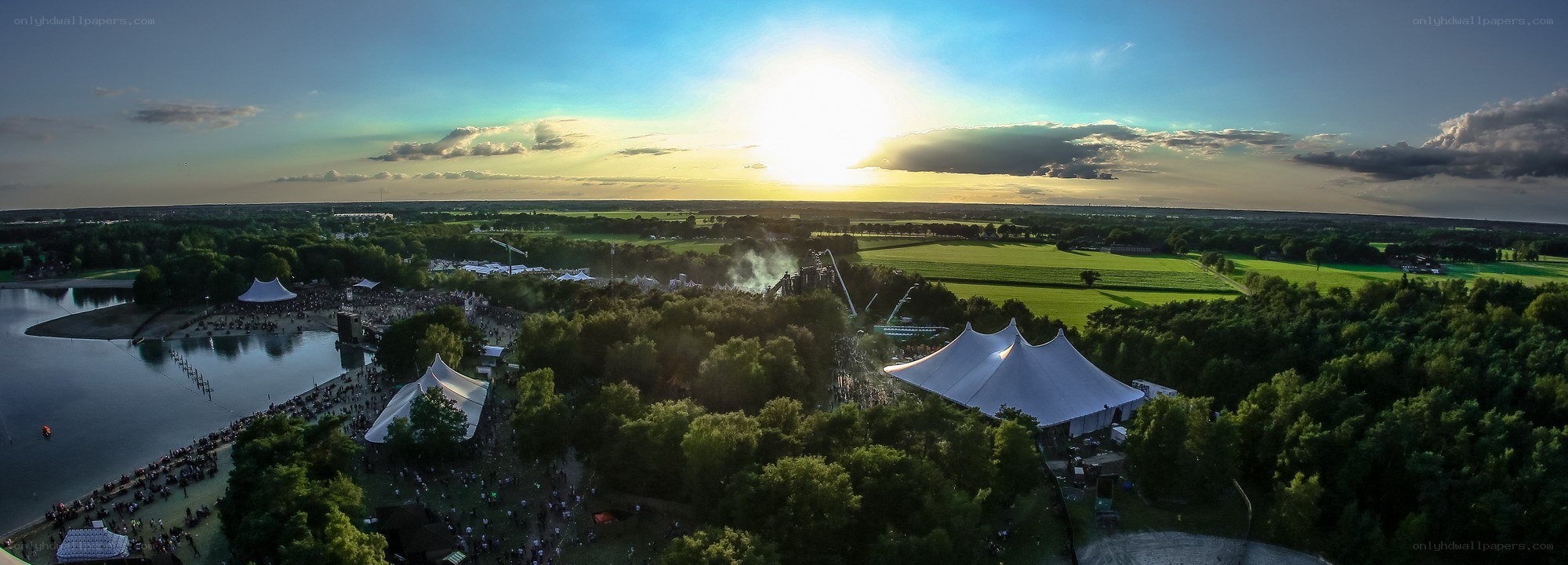Festival at sunset by the lake