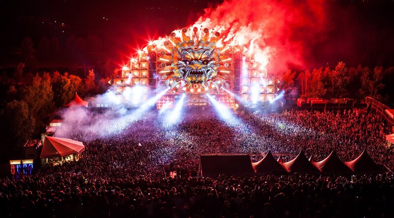 Festival crowd at night