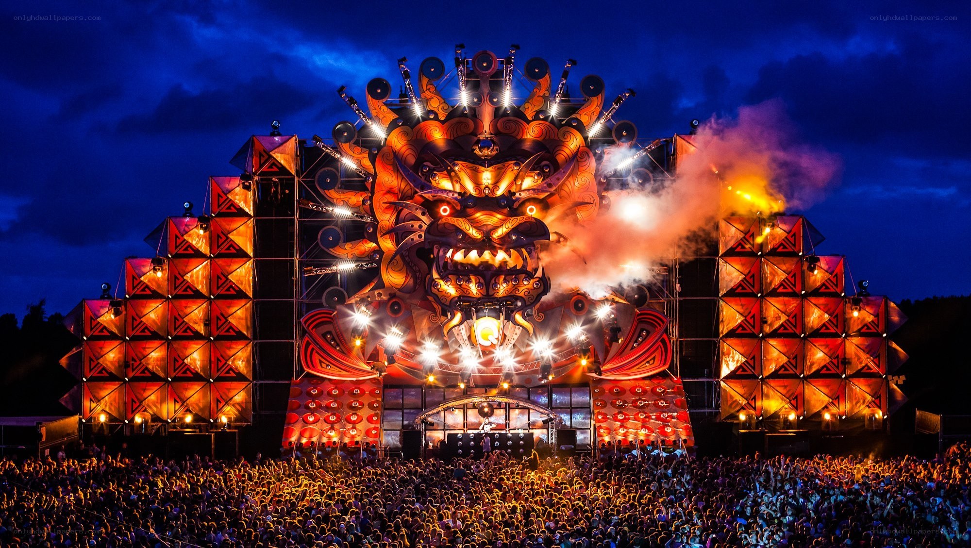 Festival stage with dragon design