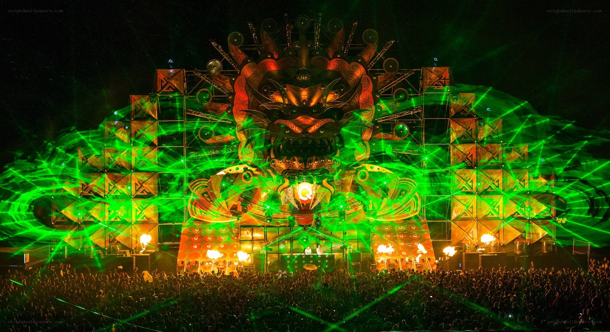Festival stage with dragon design