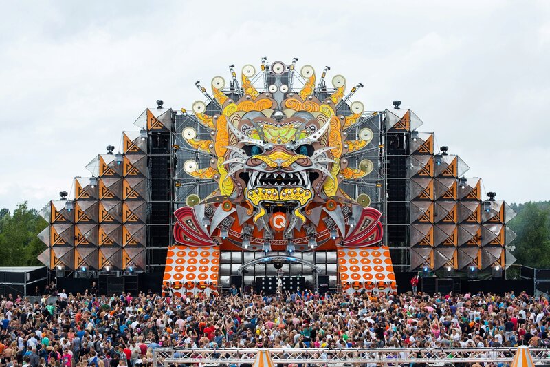 Festival stage with dragon mask