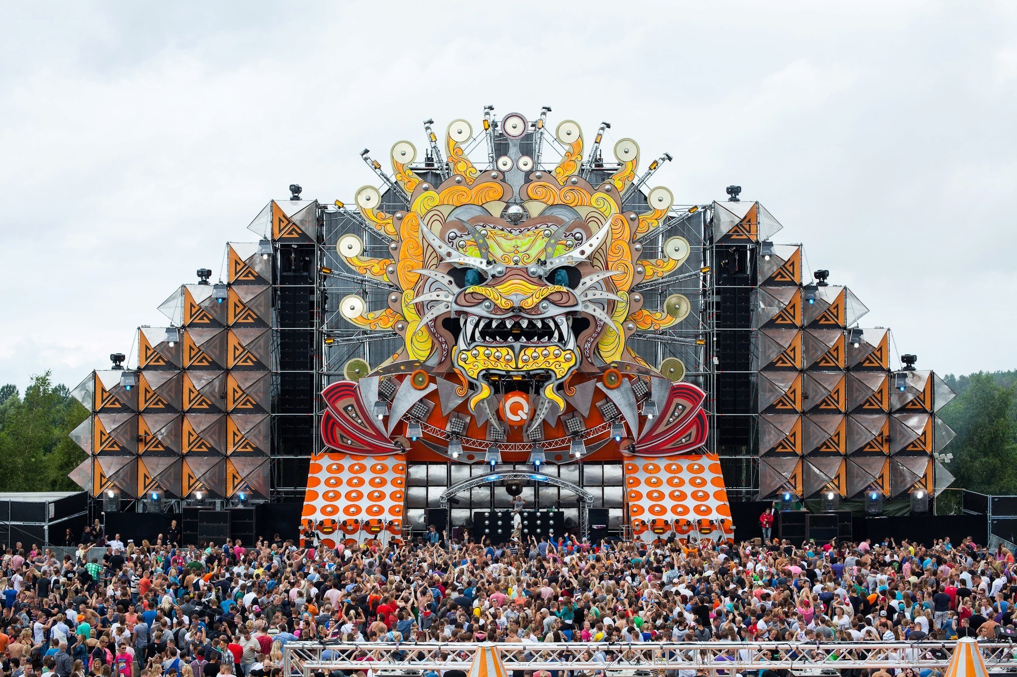 Festival stage with dragon mask